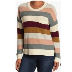 Madewell Sweater, Thompson Pocket Crewneck Pullover Striped Cotton Blend sz 1X